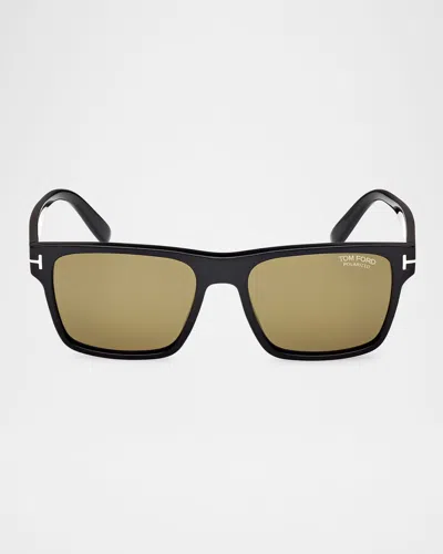 Tom Ford Men's Calder Polarized Acetate Square Sunglasses In Shiny Black