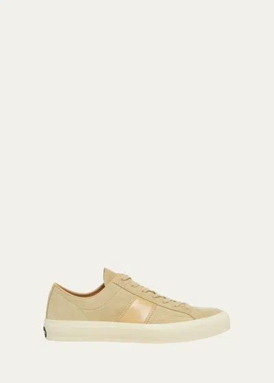Tom Ford Cambridge Leather-trimmed Suede Sneakers In Neutrals