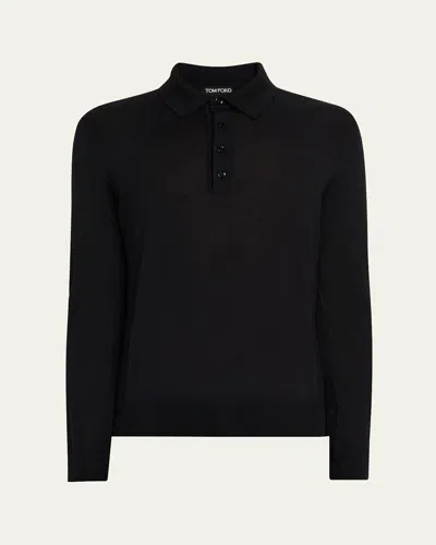 Tom Ford Men's Cashmere And Silk Polo Sweater In Black