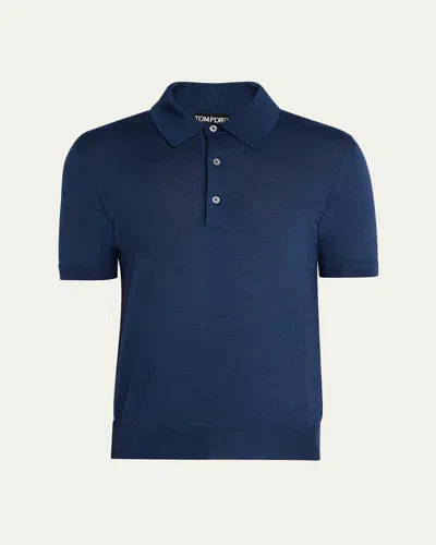 Tom Ford Men's Cashmere And Silk Short-sleeve Polo Sweater In Ivory