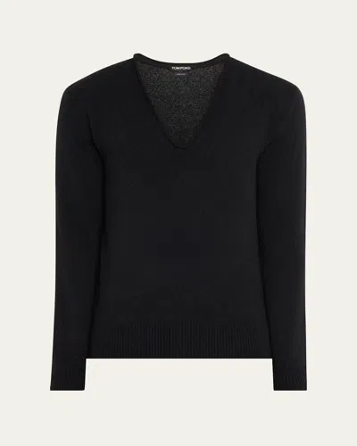 Tom Ford Men's Cashmere And Silk V-neck Sweater In Black