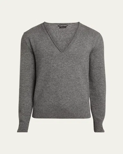 Tom Ford Men's Cashmere And Silk V-neck Sweater In Light Char