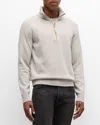Tom Ford Slim-fit Leather-trimmed Wool And Cashmere-blend Half-zip Sweater In Pale Grey