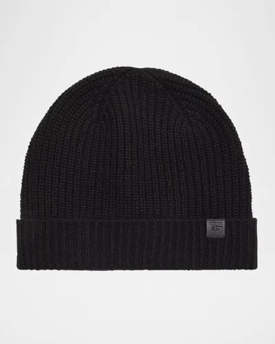Tom Ford Men's Cashmere Ribbed Beanie Hat In Black
