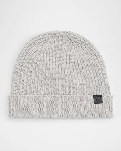 Tom Ford Men's Cashmere Ribbed Beanie Hat In Sky Grey