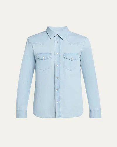 Tom Ford Men's Chambray Snap-front Western Shirt In Pale Blue