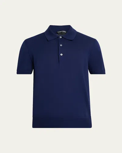 Tom Ford Men's Classic-fit Cotton Knit Polo Shirt In Blue