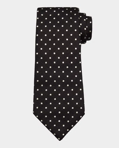 Tom Ford Men's Contrast Dot Silk Tie In Black
