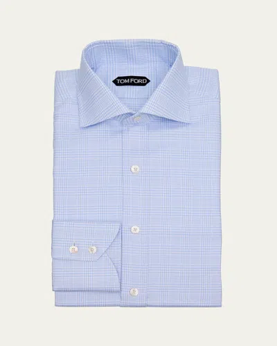 Tom Ford Men's Cotton Check Slim-fit Dress Shirt In Sky Multic