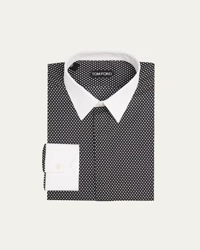 Tom Ford Men's Cotton Diamond-print Contrast Collar-cuff Dress Shirt In Multi