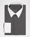 Tom Ford Cotton Shirt With Diamond Print And Contrast White Collar In Black