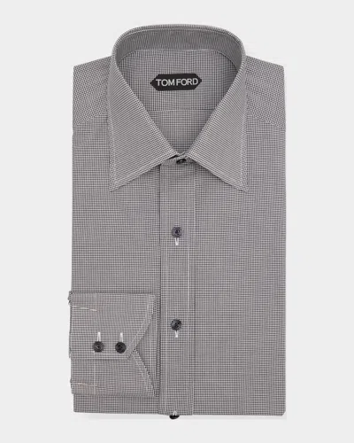 Tom Ford Men's Cotton Micro-gingham Check Sport Shirt In Black