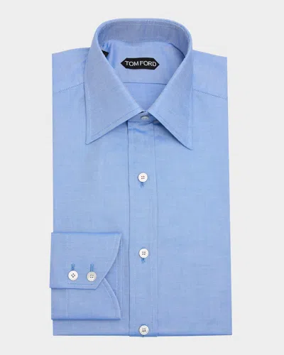 Tom Ford Men's Cotton Oxford Slim Fit Dress Shirt In Denim Blue