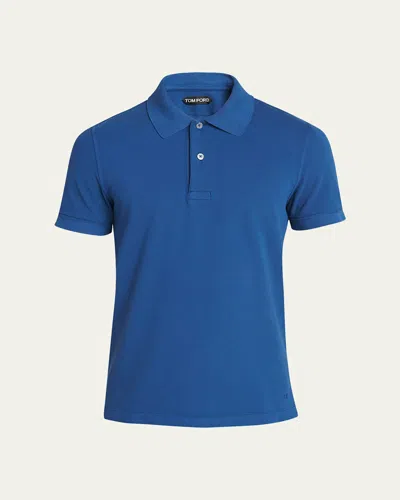 Tom Ford Slim-fit Garment-dyed Cotton-piqué Polo Shirt In Indigo