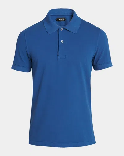 Tom Ford Men's Cotton Pique Polo Shirt In Blue