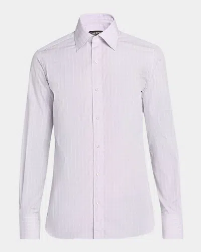 Tom Ford Men's Cotton Poplin Check Slim Fit Dress Shirt In Violet Pattern