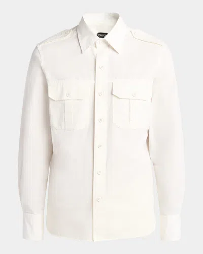 Tom Ford Men's Cotton-silk Poplin Western Shirt In Ivory