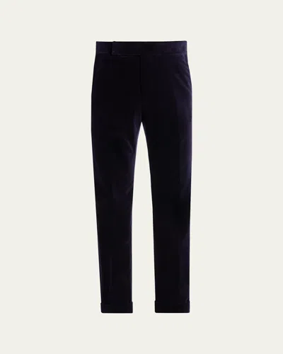 Tom Ford Men's Cotton Velvet Straight Leg Flat-front Trousers In Blue