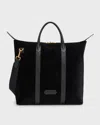 TOM FORD MEN'S CROC-EFFECT VELVET AND LEATHER NORTH/SOUTH TOTE BAG