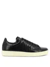 TOM FORD MEN'S CROC-PRINT LEATHER LACE-UP SNEAKERS IN BLACK FOR SS24