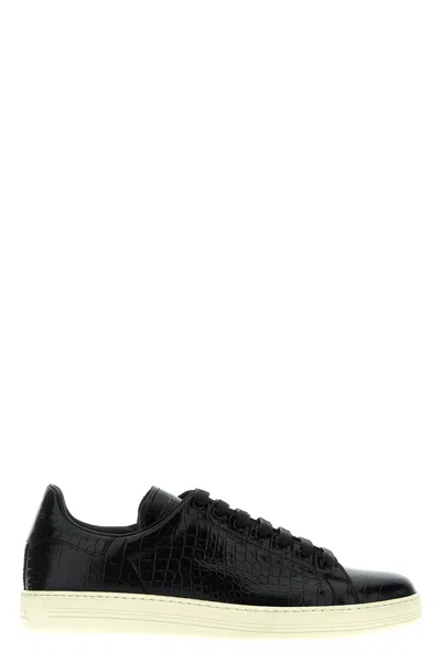 Tom Ford Men Croc Print Sneakers In Black