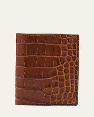 Tom Ford Brown Folded Card Holder With Embossed Crocodile Effect In Leather Man