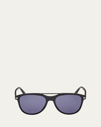 Tom Ford Men's Damian-02 Acetate Oval Sunglasses In Shiny Black
