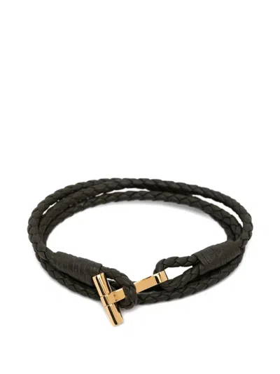 Tom Ford Dark Green Braided Strap Bracelet In Black