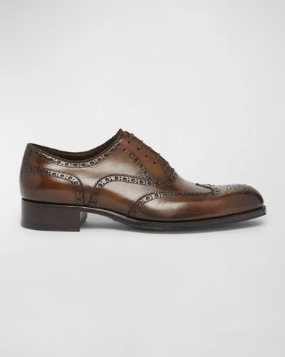 Tom Ford Men's Edgar Leather Wingtip Brogue Derby Shoes In Bronze