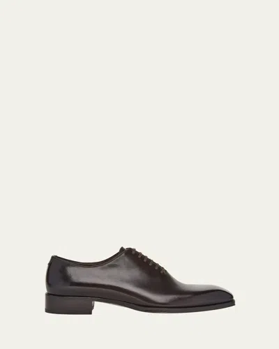 Tom Ford Men's Elkan Burnished Leather Oxford Shoes In Ebony