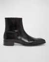 Tom Ford Burnished Leather Ankle Boot In Black