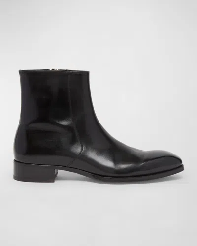 TOM FORD MEN'S ELKAN BURNISHED LEATHER ZIP BOOTS