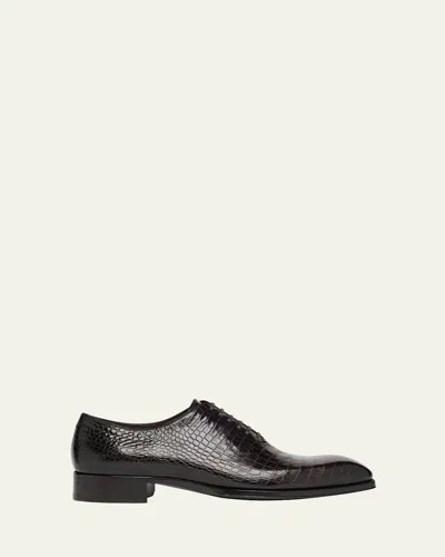 Tom Ford Elkan Croc-effect Leather Oxford Shoes In Black