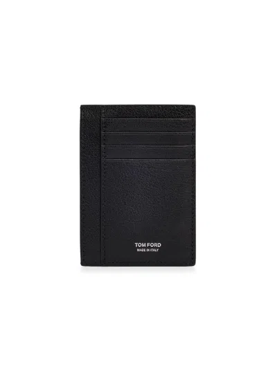 Tom Ford Men's Elongated T Line Leather Card Case In Black