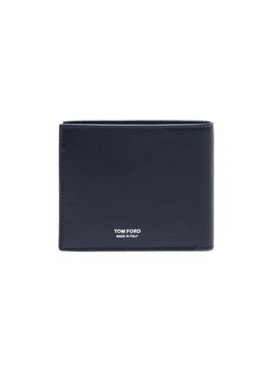 Tom Ford Men's Elongated T-line Leather Bifold Wallet In Blue