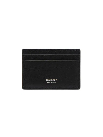 Tom Ford Men's Elongated T-line Leather Card Case In Black