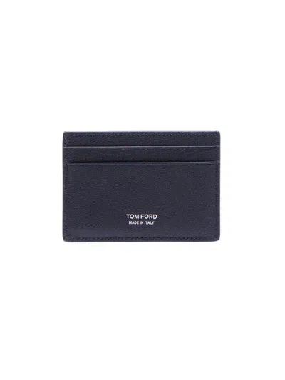 Tom Ford Men's Elongated T-line Leather Card Case In Blue