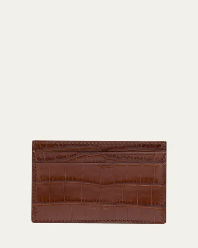 Tom Ford Men's Exotic Line Croc-effect Card Holder In Brown