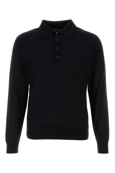 Tom Ford Men Fine Gauge Pure Wool Ls Polo In Black