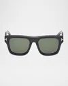Tom Ford Men's Ft1200m Acetate Square Sunglasses In Shiny Blackgreen