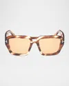 Tom Ford Men's Ft1202m Acetate Rectangle Sunglasses In Striped Brwnorange