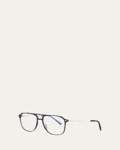 Tom Ford Men's Ft5665-bm54 Blue Light Blocking Navigator Optical Glasses In Gray
