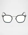 Tom Ford Men's Ft5974-bm Square Blue-block Optical Frames In Shiny Gunmeal Dark Havana Logoblue Block Lenses