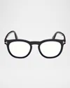 Tom Ford Men's Ft5993-bm Round Blue-block Optical Frames With Magnetic Sunglasses Clip In Shiny Black Eco Logoblue Block  Smoke Lenses