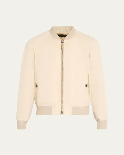 Tom Ford Men's Gabardine Full-zip Bomber Jacket In Bone