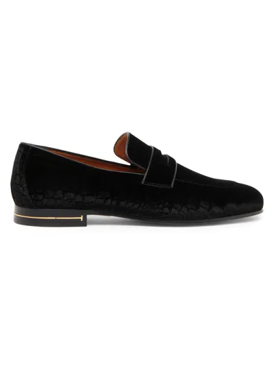 Tom Ford Gigi Leather-trimmed Croc-effect Velvet Penny Loafers In Black