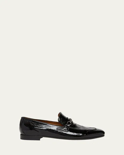 Tom Ford Men's Gigi Eel-effect Leather Chain Loafers In Black