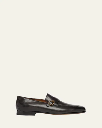 Tom Ford Men's Gigi Grained Leather Twisted Buckle Loafers In Black