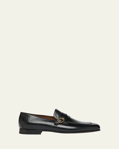 TOM FORD MEN'S GIGI GRAINED LEATHER TWISTED BUCKLE LOAFERS
