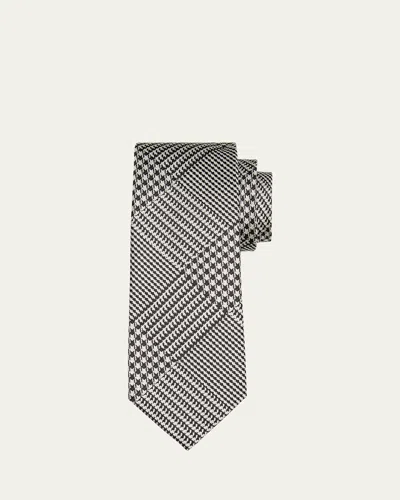 Tom Ford Men's Glen Check Mulberry Silk Tie In Black  Wh